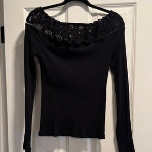 Free People Black Lace Detail Top